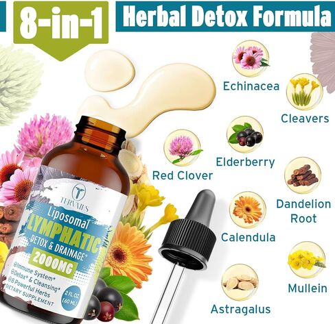 Liposomal Lymphatic Detox & Drainage Drops – 2000mg Herbal Blend with Elderberry & Echinacea – Supports Lymphatic Drainage, Immune System & Detox – 2 FL OZ in Saudi Arabia
