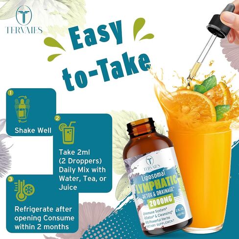 Liposomal Lymphatic Detox & Drainage Drops – 2000mg Herbal Blend with Elderberry & Echinacea – Supports Lymphatic Drainage, Immune System & Detox – 2 FL OZ in Saudi Arabia