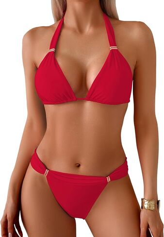 تاشهه نساء عالية القطع البيكيني مجموعة مثيرة مثلث حلقات انزلاق swimsuit ثلثين لطيف بدلة الاستحمام الرسن اللطيف in Kuwait