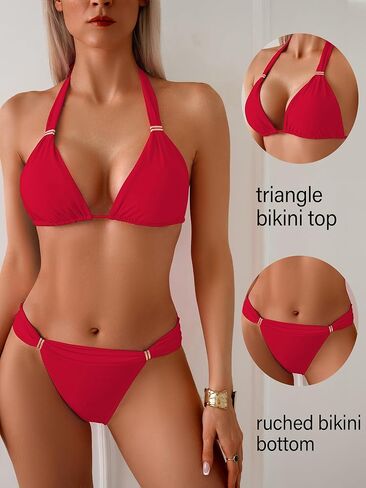 تاشهه نساء عالية القطع البيكيني مجموعة مثيرة مثلث حلقات انزلاق swimsuit ثلثين لطيف بدلة الاستحمام الرسن اللطيف in Kuwait