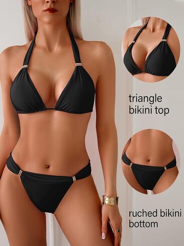 تاشهه نساء عالية القطع البيكيني مجموعة مثيرة مثلث حلقات انزلاق swimsuit ثلثين لطيف بدلة الاستحمام الرسن اللطيف in Kuwait