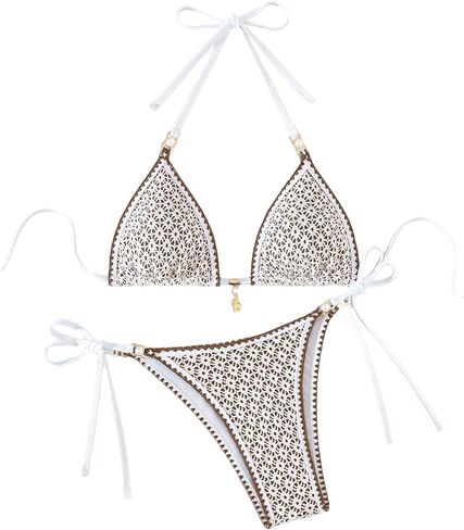 Milumia Women's Boho Triangle Bikini Set 2 Piece Halter Tie Side Bathing Suit in Kuwait
