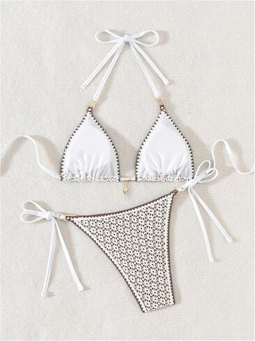 Milumia Women's Boho Triangle Bikini Set 2 Piece Halter Tie Side Bathing Suit in Kuwait