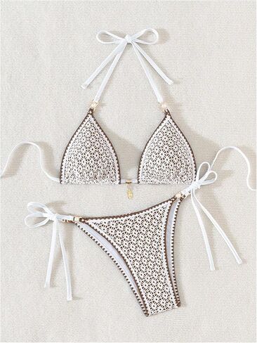 Milumia Women's Boho Triangle Bikini Set 2 Piece Halter Tie Side Bathing Suit in Kuwait