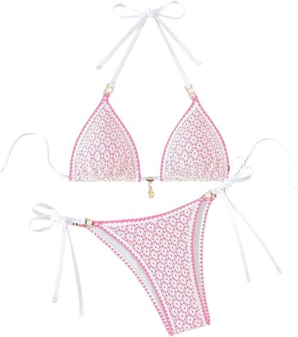 Milumia Women's Boho Triangle Bikini Set 2 Piece Halter Tie Side Bathing Suit in Kuwait