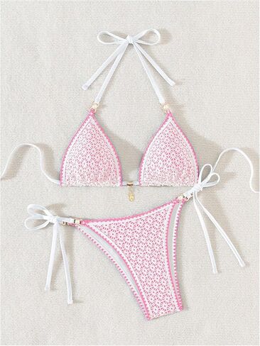 Milumia Women's Boho Triangle Bikini Set 2 Piece Halter Tie Side Bathing Suit in Kuwait