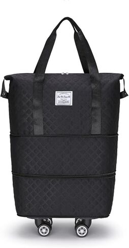 Rolling Duffle Bag with Wheels, Expandable Travel Duffel Bag with Detachable Spinner Wheels & Wet Pocket, Large Waterproof Travel Tote Bags Carry On Overnight Bag Hospital Bag Black in Saudi Arabia