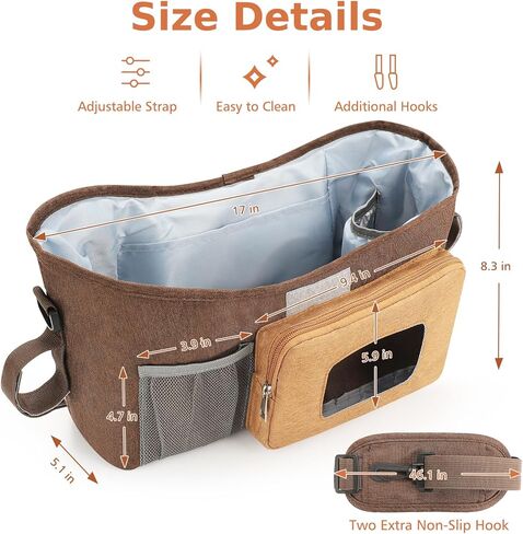Accmor Stroller Organizer with Insulated Cup Holder, Non-Slip Universal Stroller Organizer Accessories Caddy Bag, Stroller Organizer Cup Holder for Uppababy Baby Jogger Nuna Graco Stroller in Kuwait