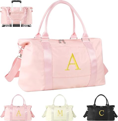 Graduation Gifts for Girls Birthday Gift for Daughter, Initial Travel Duffel Bag for Teens Weekender Bag Carry On Tote Bag, Personalized Embroidered Letter Overnight Bag for Women(Letter A, Pink) in Kuwait