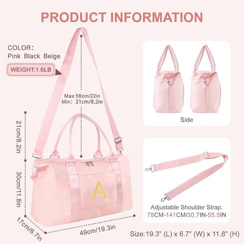 Graduation Gifts for Girls Birthday Gift for Daughter, Initial Travel Duffel Bag for Teens Weekender Bag Carry On Tote Bag, Personalized Embroidered Letter Overnight Bag for Women(Letter A, Pink) in Kuwait
