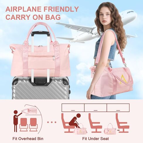 Graduation Gifts for Girls Birthday Gift for Daughter, Initial Travel Duffel Bag for Teens Weekender Bag Carry On Tote Bag, Personalized Embroidered Letter Overnight Bag for Women(Letter A, Pink) in Kuwait