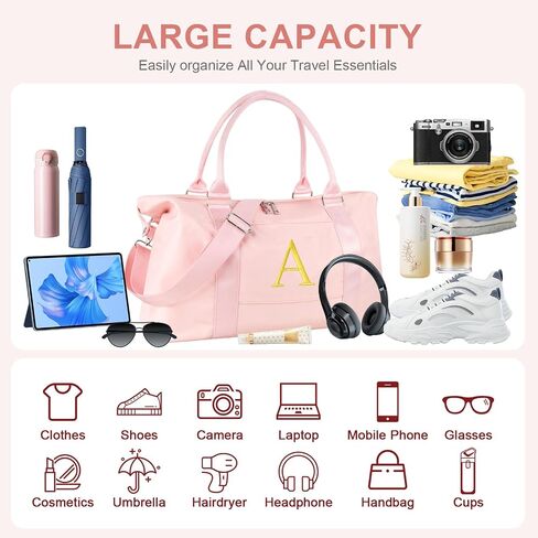 Graduation Gifts for Girls Birthday Gift for Daughter, Initial Travel Duffel Bag for Teens Weekender Bag Carry On Tote Bag, Personalized Embroidered Letter Overnight Bag for Women(Letter A, Pink) in Kuwait