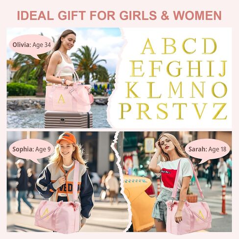 Graduation Gifts for Girls Birthday Gift for Daughter, Initial Travel Duffel Bag for Teens Weekender Bag Carry On Tote Bag, Personalized Embroidered Letter Overnight Bag for Women(Letter A, Pink) in Kuwait