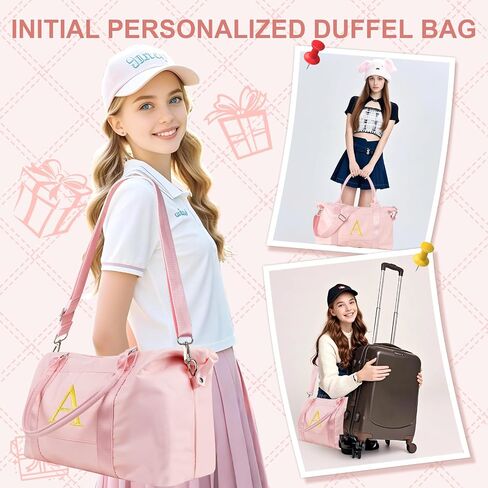 Graduation Gifts for Girls Birthday Gift for Daughter, Initial Travel Duffel Bag for Teens Weekender Bag Carry On Tote Bag, Personalized Embroidered Letter Overnight Bag for Women(Letter A, Pink) in Kuwait