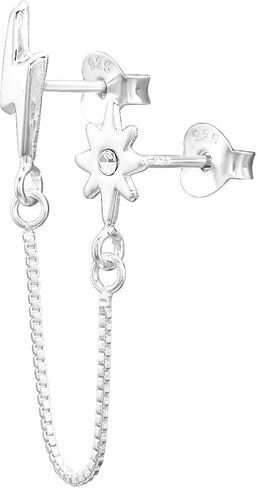 925 sterling Silver Lightning Bolt و Star Double Stud أقراط مع سلسلة التوصيل in Saudi Arabia
