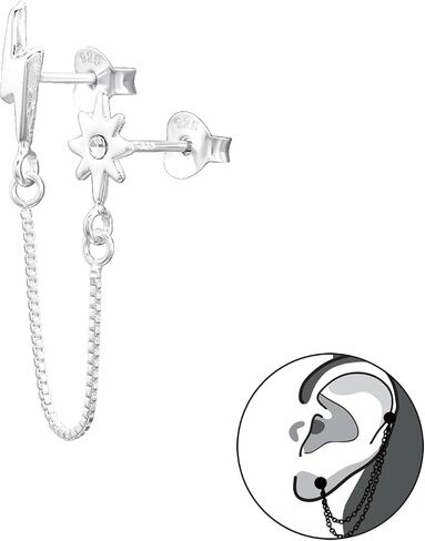 925 sterling Silver Lightning Bolt و Star Double Stud أقراط مع سلسلة التوصيل in Saudi Arabia