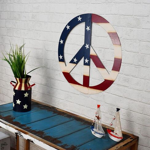 Patriotic Metal Peace Sign Home Decor Peace Symbol with Stars and Stripes Wall Hanging Ornament Decorative Plaque Sign American Decorations for 4th of July Memorial Day Party Decor (M) in Saudi Arabia
