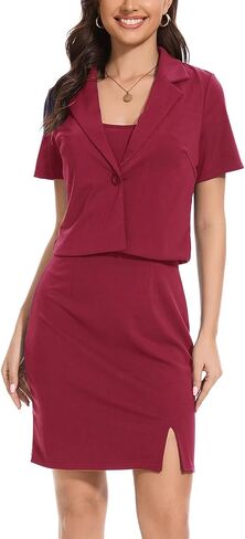 Women's Business Dress Suit Set 2025 Short Sleeve Blazer 2 Piece Outfits Work Blazer Formal Dress Suit in Kuwait