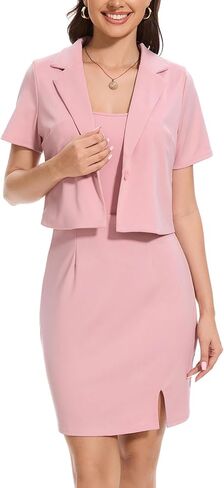 Women's Business Dress Suit Set 2025 Short Sleeve Blazer 2 Piece Outfits Work Blazer Formal Dress Suit in Kuwait