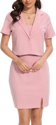 Women's Business Dress Suit Set 2025 Short Sleeve Blazer 2 Piece Outfits Work Blazer Formal Dress Suit in Kuwait