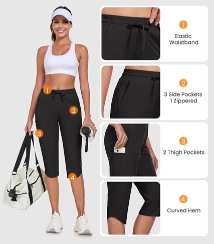 سراويل Gymbrave Women النسائية الكابري مع 6 جيوب سريعة الجافة جافة خفيفة الوزن البضائع المشي لمسافات طويلة كابريس في الهواء الطلق السفر غير الرسمي in Kuwait