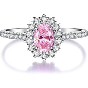 Women's 925 Sterling Silver Ruby/Padparadscha Sapphire Ring, Fashion Promise Anniversary Propose Wedding Ring with Simulated Gemstones for Women