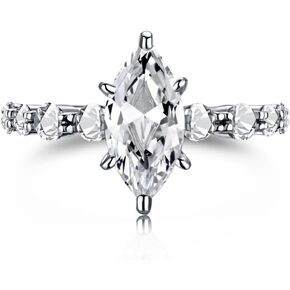 Brilliant Marquise Shaped and Round Cut Wedding Engagement Bands Rings Sterling Silver Cubic Zirconia CZ Promise Statement Solitaire Ring for Women