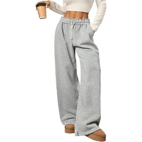 Women's Foldover Drawstring High Waisted Sweatpants Wide Leg Split Baggy Workout Trousers Pants