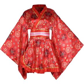Women's Short Kimono Dress Floral Print Japanese Traditional Sexy Geisha Robe Bathrobe Skirt Belt Outfit