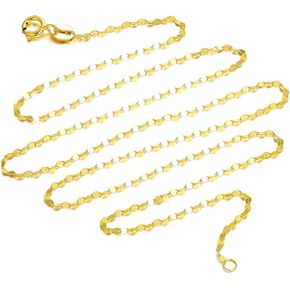 18K Solid Gold Mirror Chain Necklace, 1.7MM Dainty Yellow Gold Italian Mirror Link Chain Necklace Jewelry Gift for Women 18"