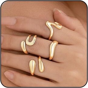 Chunky Gold Rings for Women Non Tarnish Adjustable Silver Stackable Rings for Women Thick Statement Trendy Chunky Gold Jewelry