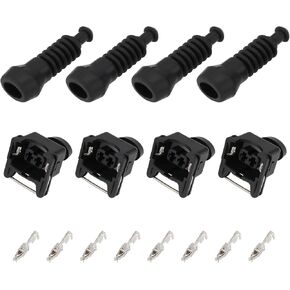 eMagTech 4 Sets of 2-Pin Car Repair Kit JPT Connector Socket 828657 828657-3 0.50mm² - 1.00mm² Anti-Kink Sleeve Car Fuel Socket Black