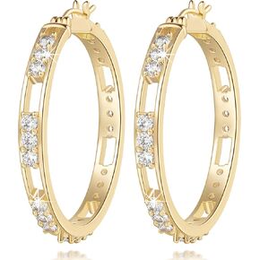 14K Gold Hoop Earrings for Women Gold Earrings for Women Trendy with Cubic Zirconia Mix of Style and Personality Large CZ Hoops Earring for Womens 30/35mm