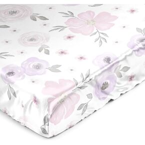 Sweet Jojo Designs Blush Pink Grey Boho Floral Girl Baby Satin Fitted Crib Sheet Infant Newborn Nursery Toddler Bed Room Standard Mattress Bohemian Farmhouse Shabby Chic Watercolor Flower Gray White in Kuwait