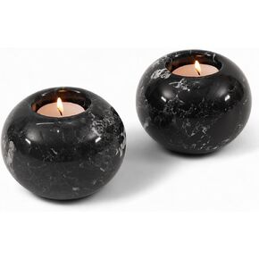 حامل شمعة رخام Tealight 3 '' بوصة سوداء مصنوعة يدويًا حاملي شموع نذرية ، حاملي رخامي ، حامل شمعة ضوء الشاي