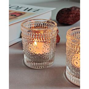 WDHODEC Clear Tealight Candle Holders Set of 24, Fall Votive Candle Holders, Vintage Tea Lights for Birthday Party, Wedding Halloween Decoration