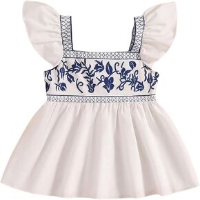 Oyoangle Girl's Boho Floral Cap Cap Sleeve Babydoll Blouse Blouse Ruffle Peplum Takes Tops