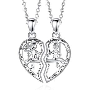 EUDORA Sterling Silver Friendship Necklace Set for 2 Sisters for Best Friend, Always My Sister Forever My Friend Sister Necklaces for 2 Best Friend Pendant Jewelry Gift for Friends Big Little Sisters