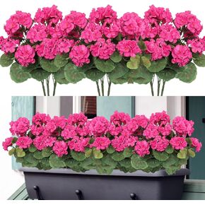 Dremisland 3 Pack Artificial Geranium Flowers for Outdoors Red Geranium Silk Flowers Outdoor UV Resistant Garden Plants Bush Faux Flowers for Home Wedding Kitchen Table Centerpieces Decor(Red, 3Pack)