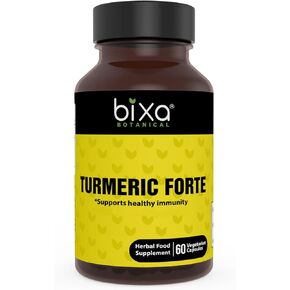 bixa BOTANICAL Turmeric Forte Capsules | High-Potency Curcumin with Black Pepper | Enhanced Absorption for Joint & Immune Support | 100% Pure Ayurvedic Herbal Supplement | 450mg, 60 Vegan Capsules