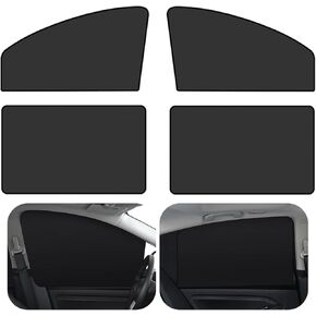 4 PCS Car Side Window Sun Shade, 24.40In x 18.89In x 12.99In Front Window Sun Protection, 31.49In x 18.89In Rear Window Heat Insulation, Universal Foldable Breathable Gauze (Black)