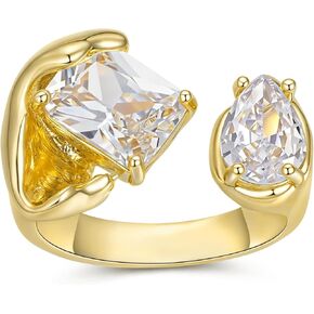 Toi Et Moi Fake Engagement Ring for Women, 3CT Cubic Zirconia 14K Gold Plated Rings with Radiant-Cut Pear-Shaped, Statement Promise Ring