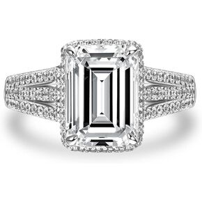 3 Carat Emerald Cut Engagement Ring for Women, Sterling Silver Split Shank AAAAA Cubic Zirconia Promise Ring