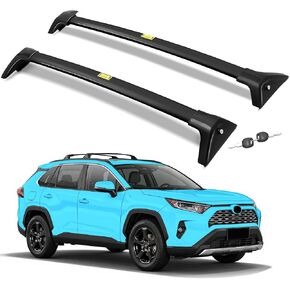 قضبان سقف رف الصليب لعام 2019-2025 تويوتا RAV4 (غير مناسبة للمغامرة/TRD على الطرق الوعرة) ، رف أمتعة من الألمنيوم القابل للسرقة قابلية للقفل لحقيبة حاملة الشحن على السطح كاياك زورق