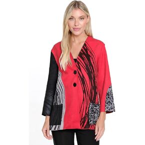 Ali Miles Women's Knit Faux Suede Button Front Jacket Patch Pockets