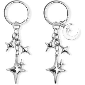 2pcs Cute Star Moon Keychains, Y2k Star Key Chain Charms Aesthetic Key Ring Bag Accessories Keychains for Purse Handbag Backpack Car Holder (2 Designs)