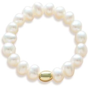 Natural Freshwater Pearl Flexible Ring, 18K Gold-Plated 925 Sterling Silver Adjustable Elastic Ring with 3-3.5mm Natural Pearls, Elegant Jewelry Gift for Women, Mother's Day Gift, Size 6-9