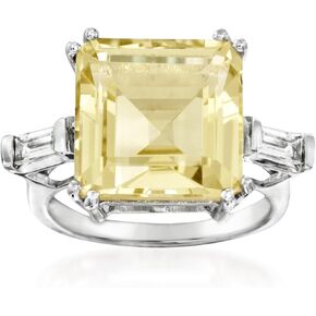 Ross-Simons 10.00 Carat Lemon Topaz and .60 ct. t.w. White Topaz Ring in Sterling Silver