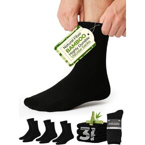 Mark Elliot Black Ribbed Crew Size Bamboo Dress Socks Natural Fiber, Highly Durable, Odor-Free (Size 10-13, Shoe Size 6-12) in Saudi Arabia