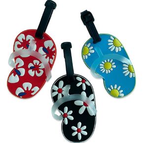Cute & Fun Design Novelty Travel Luggage Backpack Bag ID Tag Suitcase Identification Label with Belt Strap 3P Set - Slide Sandals Design